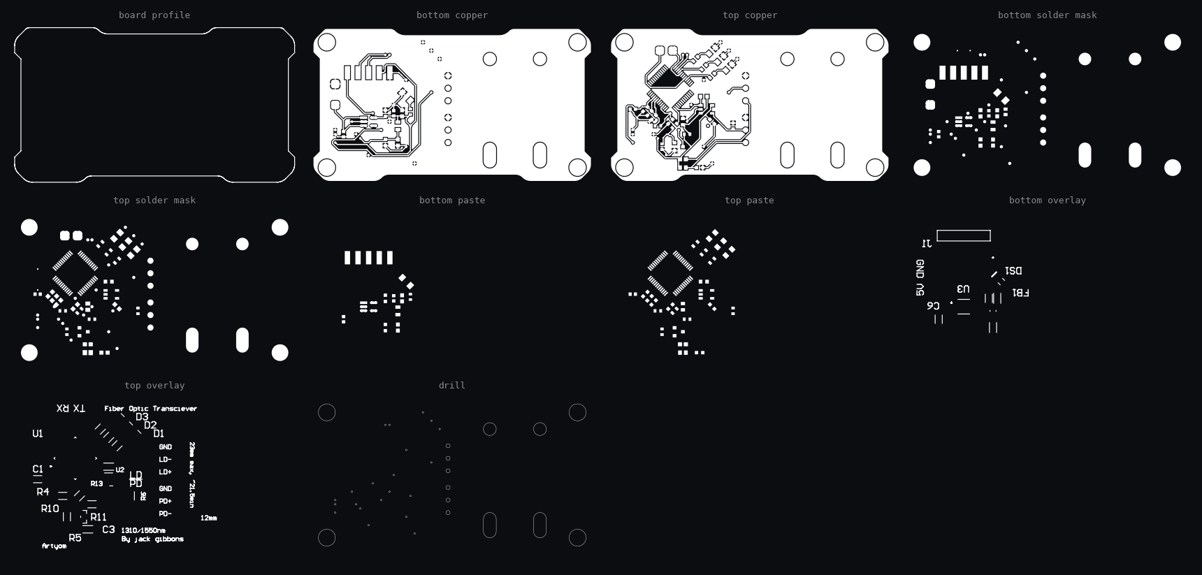 Contact sheet of all ten layers of the transceiver, each labelled